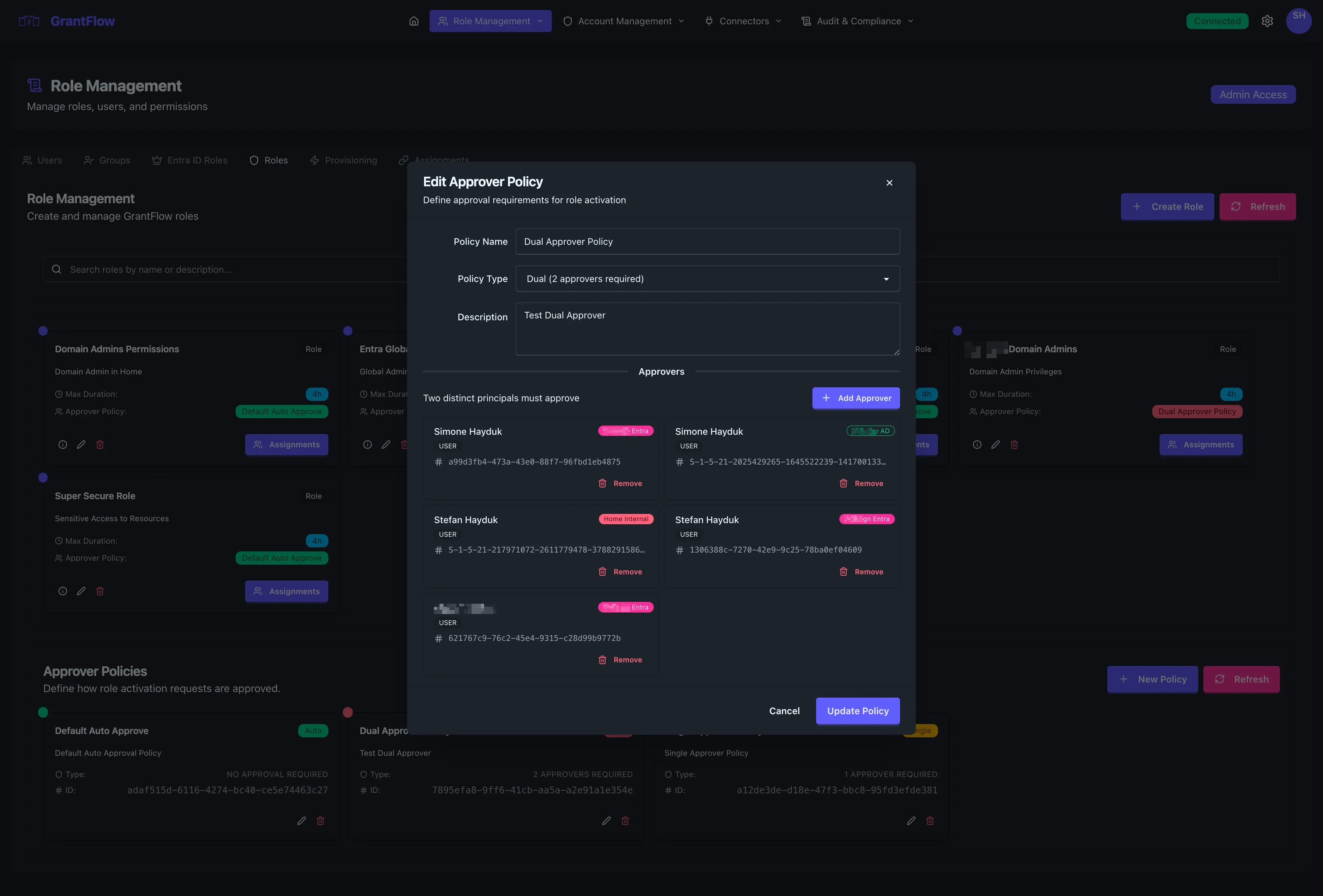 Edit Approver Policy modal