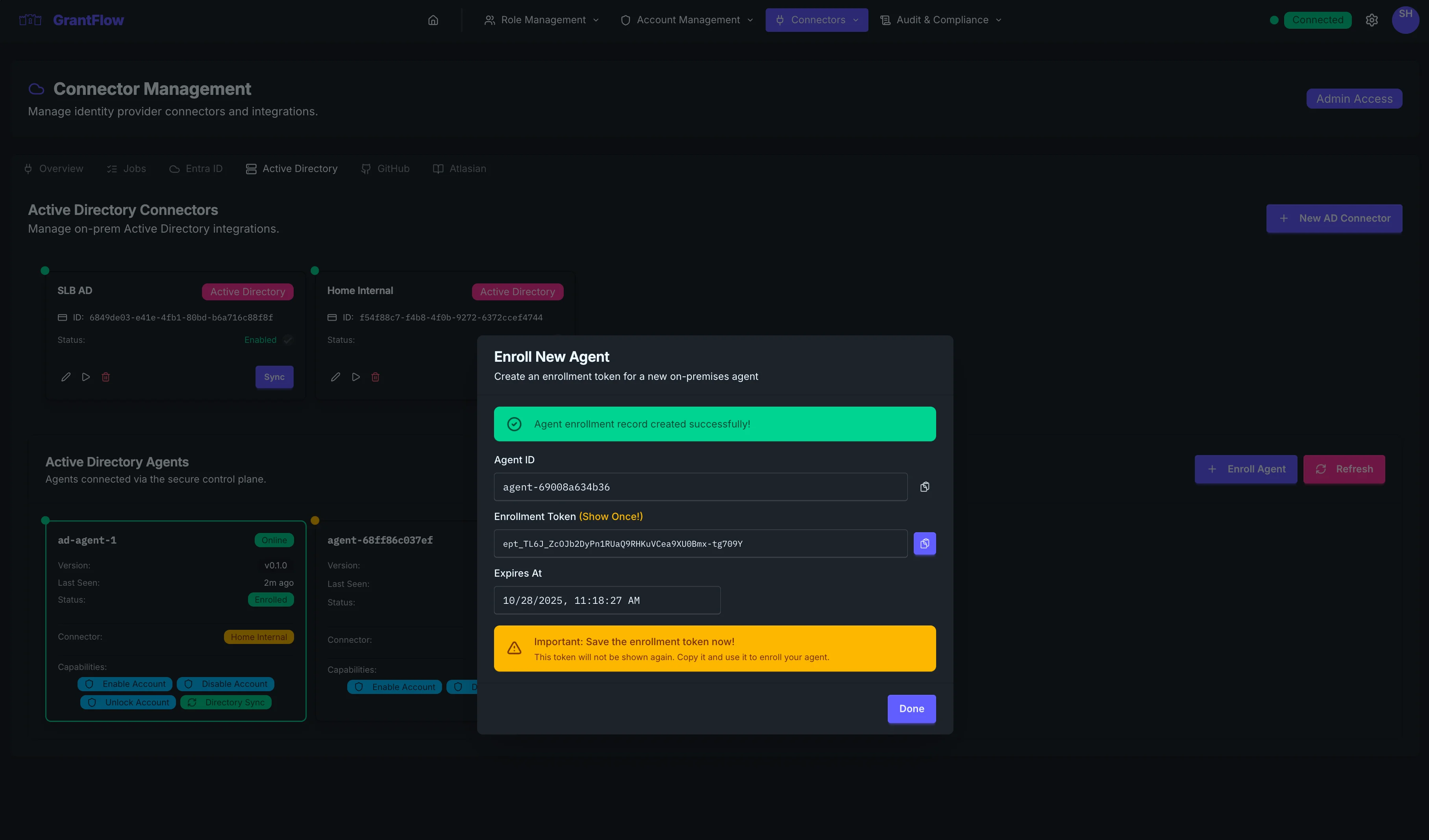 Enrollment token copy