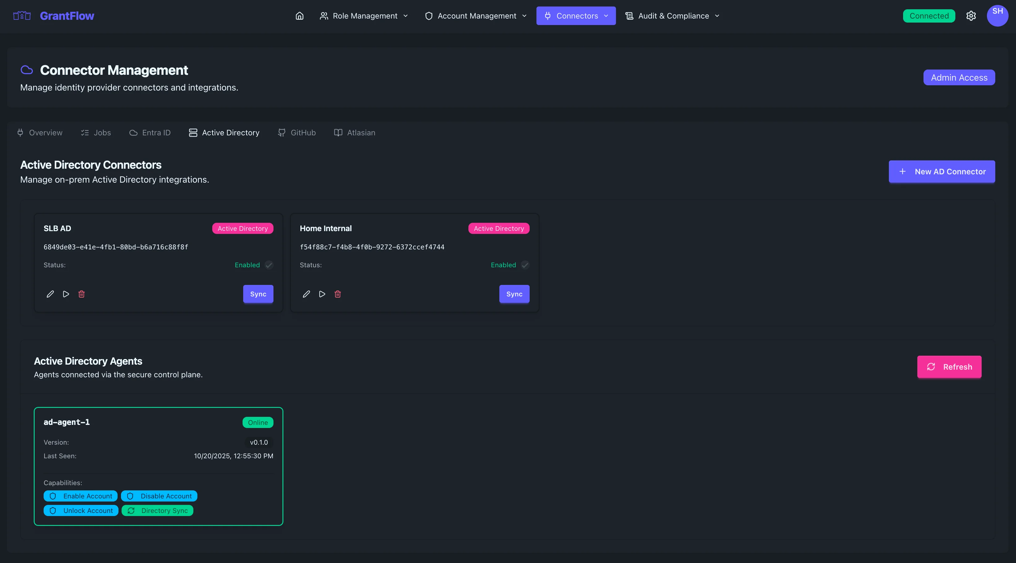 Active Directory Connectors Page